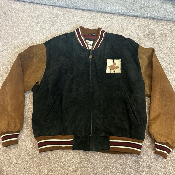 Disney Bomber Suede Vintage Varsity Jacket Black and Brown
